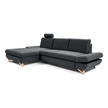 Uitklapbare gestoffeerde hoekbank AVESTA in L-vorm, links, met opbergruimte — antraciet