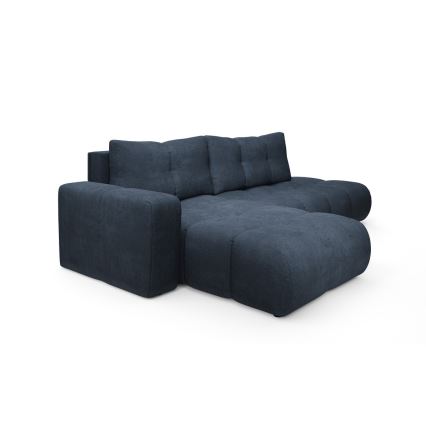 ALMADA L‑vormige gestoffeerde hoekbank met slaapfunctie en opbergruimte, linkeropstelling, blauw