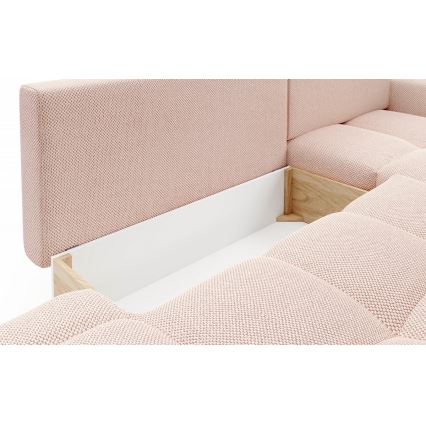 Uitschuifbare gestoffeerde hoekbank ALMADA met opbergruimte, L‑vorm, rechts, roze