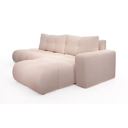 Uitschuifbare gestoffeerde hoekbank ALMADA met opbergruimte, L‑vorm, rechts, roze