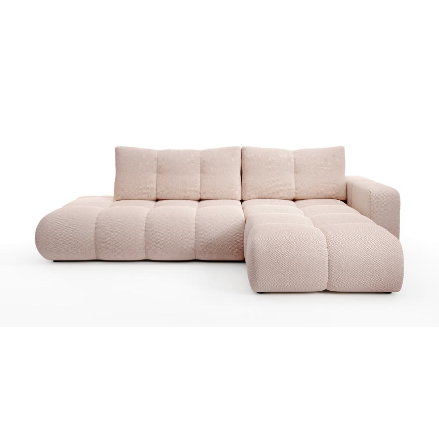 Uitschuifbare gestoffeerde hoekbank ALMADA met opbergruimte, L‑vorm, rechts, roze
