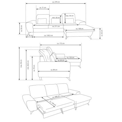 L-vormige gestoffeerde hoekbank ALTA met slaapfunctie en praktische opbergruimte, links, groen