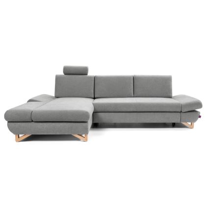 Comfortabele gestoffeerde L-vormige slaaphoekbank AVESTA met opbergruimte, linker opstelling, grijs