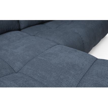 ALMADA uitklapbare gestoffeerde hoekbank in L‑vorm, linkerhoek, met opbergruimte, blauw