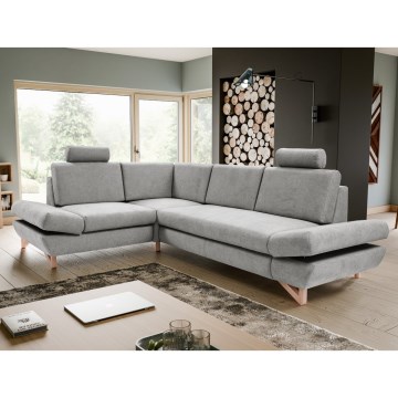 Uitklapbare gestoffeerde L-hoekbank AVESTA met opbergruimte, links, grijs