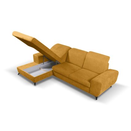 Uitschuifbare gestoffeerde L‑vormige hoekbank met opbergruimte ALTA, links, geel