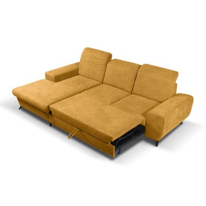 Uitschuifbare gestoffeerde L‑vormige hoekbank met opbergruimte ALTA, links, geel