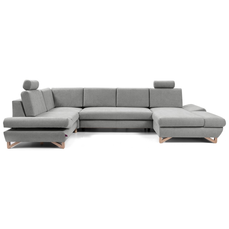 Uitklapbare gestoffeerde U-vormige hoekbank met opbergruimte AVESTA grijs