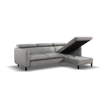 Uitklapbare hoekbank in L-vorm met opbergruimte NISA, grijs, rechts