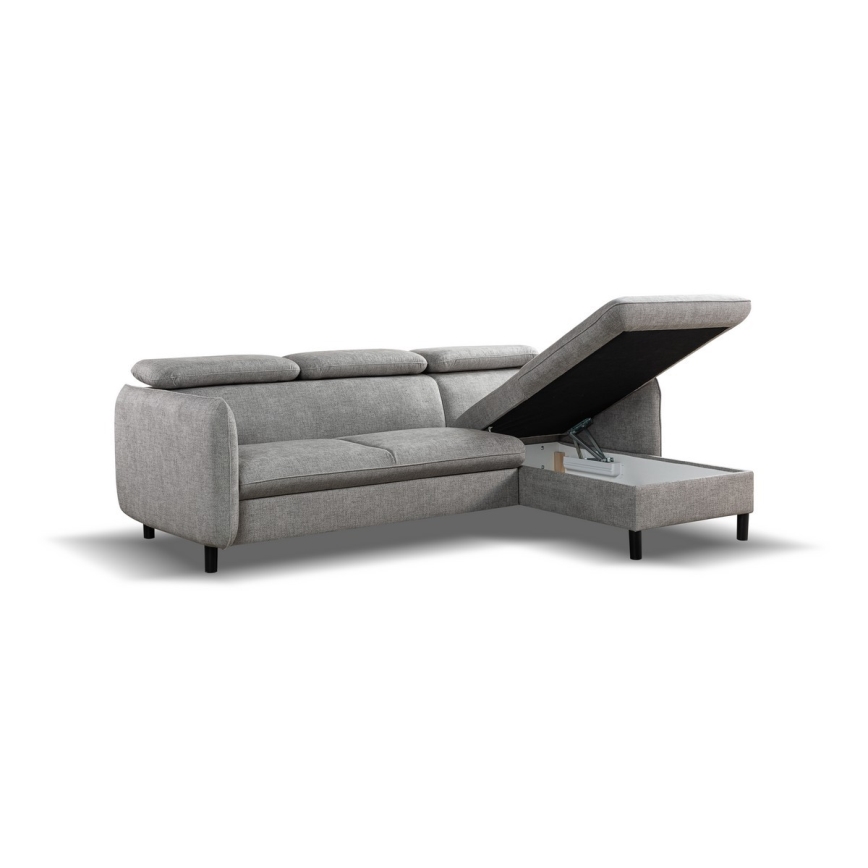 Uitklapbare hoekbank in L-vorm met opbergruimte NISA, grijs, rechts