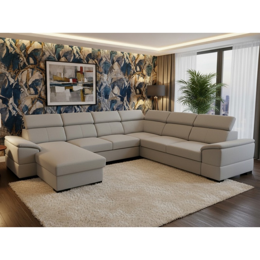 Uitklapbare hoekbank met omkeerbare U-hoek en opbergruimte GRANADA lichtgrijs