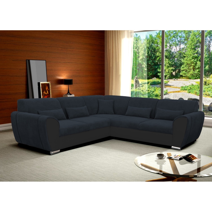 Uitklapbare hoekbank VISEU met opbergruimte, L-vorm rechts, antraciet/zwart