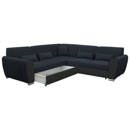 Uitschuifbare L-vormige hoekbank met opbergruimte VISEU, links, antraciet/zwart