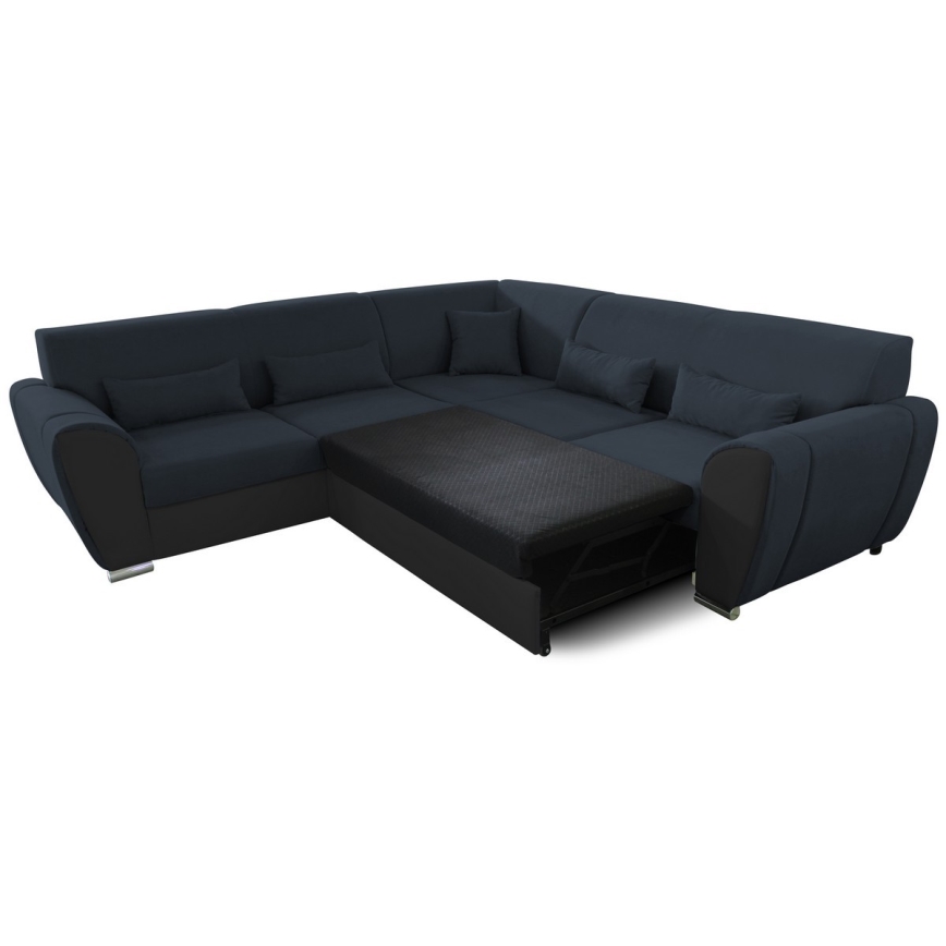 Uitschuifbare L-vormige hoekbank met opbergruimte VISEU, links, antraciet/zwart