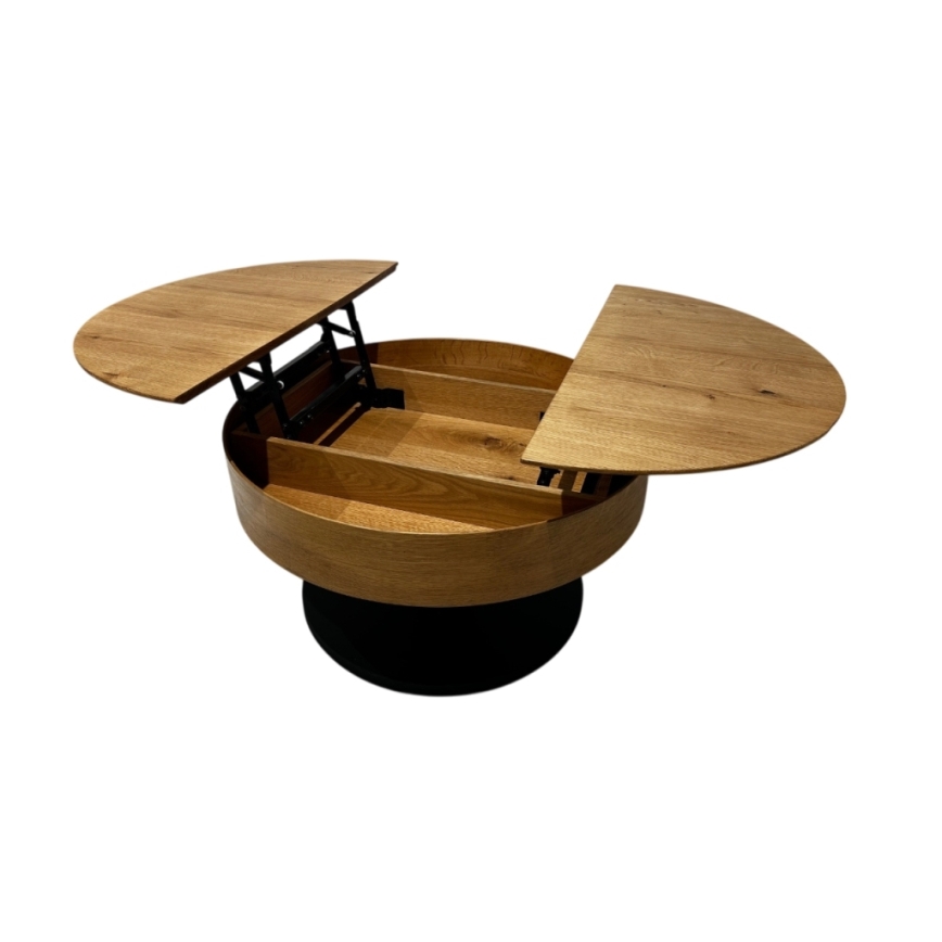 Uitklapbare salontafel met hefblad PURE Ø 80 cm eiken/zwart