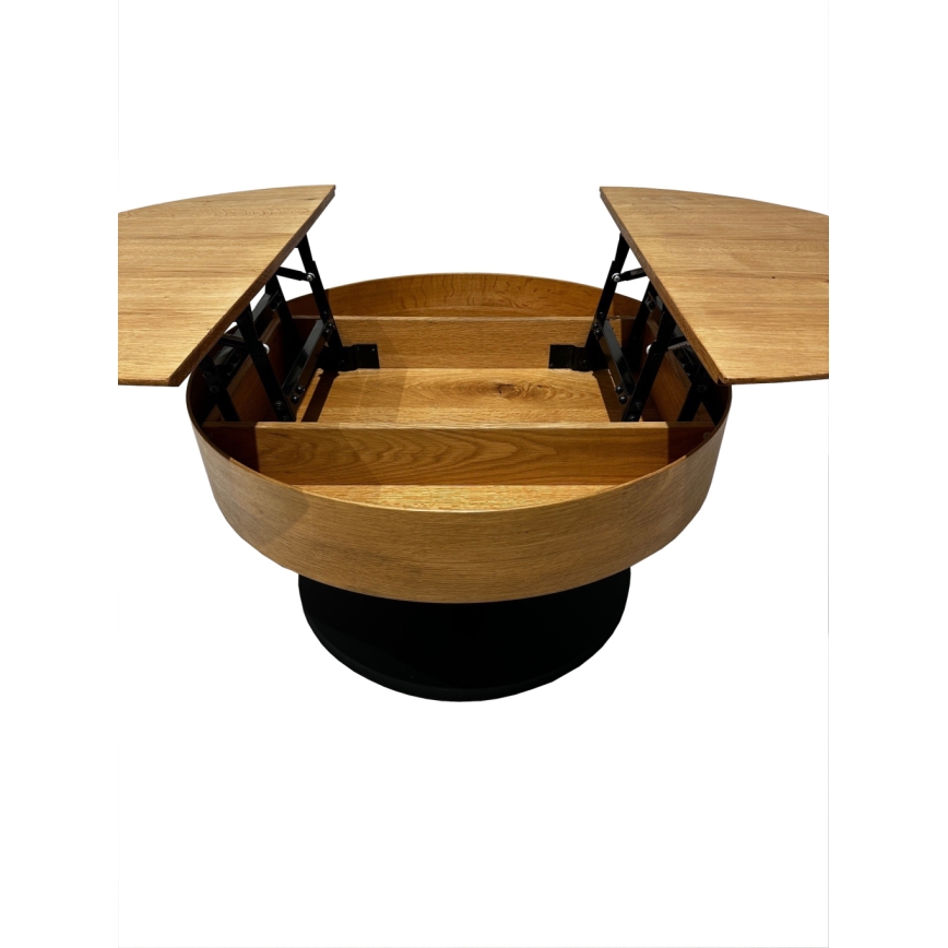 Uitklapbare salontafel met hefblad PURE Ø 80 cm eiken/zwart