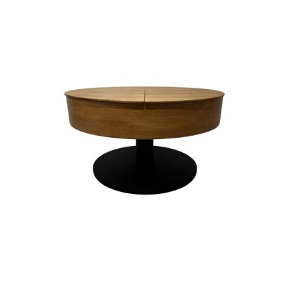 Uitklapbare salontafel met hefblad PURE Ø 80 cm eiken/zwart