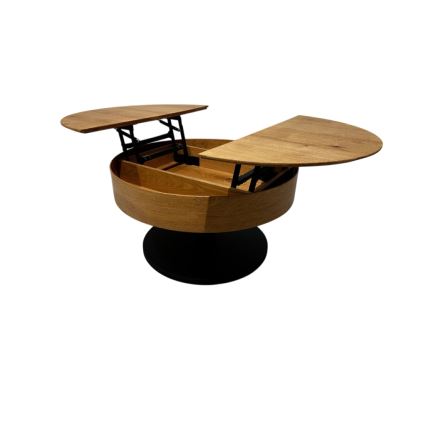 Uitklapbare salontafel met hefblad PURE Ø 80 cm eiken/zwart