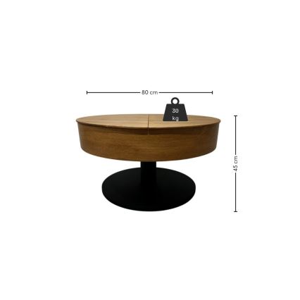 Uitklapbare salontafel met hefblad PURE Ø 80 cm eiken/zwart