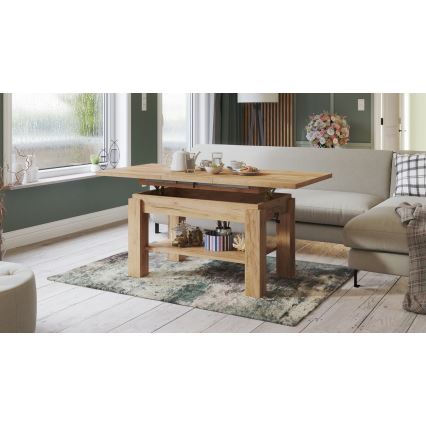 Uitschuifbare salontafel/eettafel met plank ADONIS eiken craft