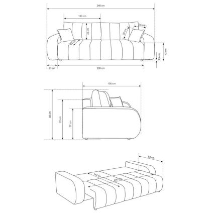 Uitschuifbare driezitsbank DESIO, beige