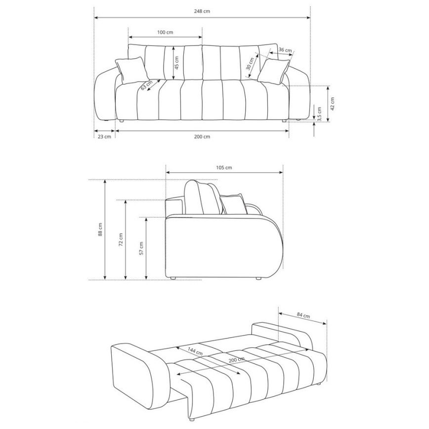 Uitschuifbare driezitsbank DESIO, beige
