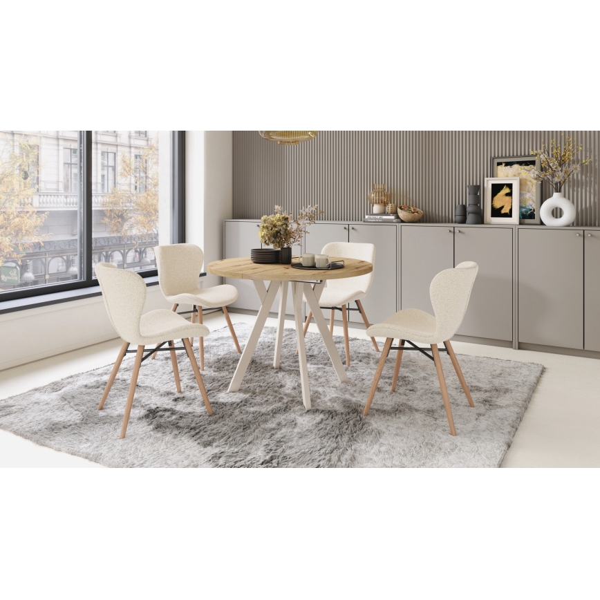 Uitschuifbare eettafel ARTUR artisan eiken/beige