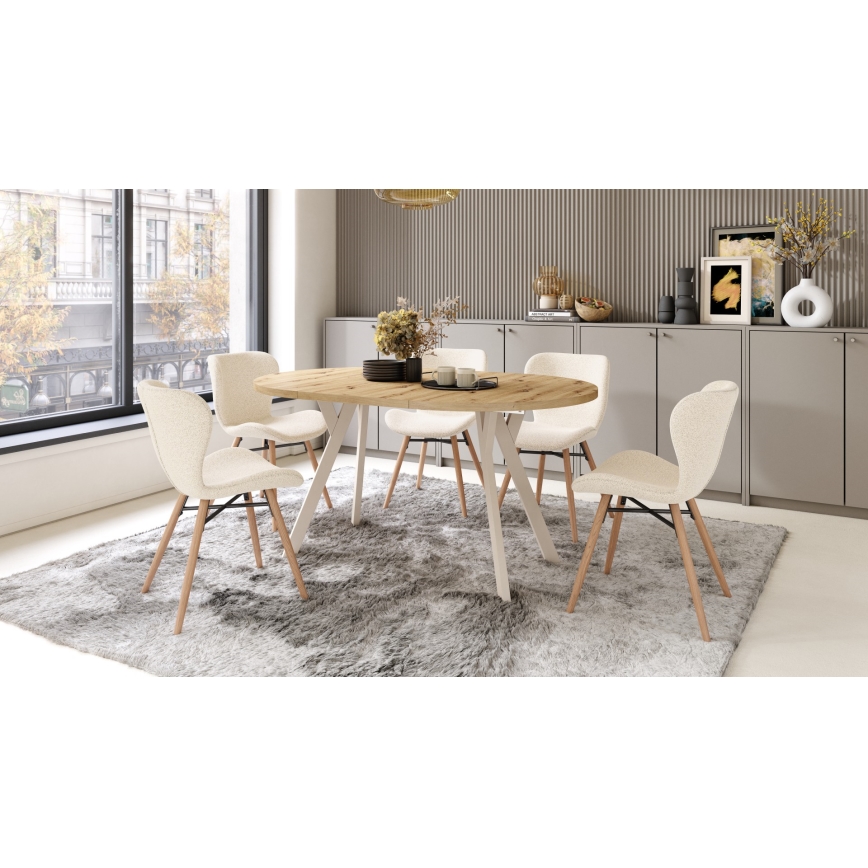 Uitschuifbare eettafel ARTUR artisan eiken/beige