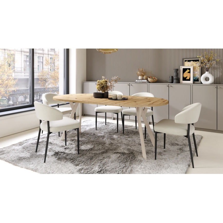 Uitschuifbare eettafel ARTUR artisan eiken/beige