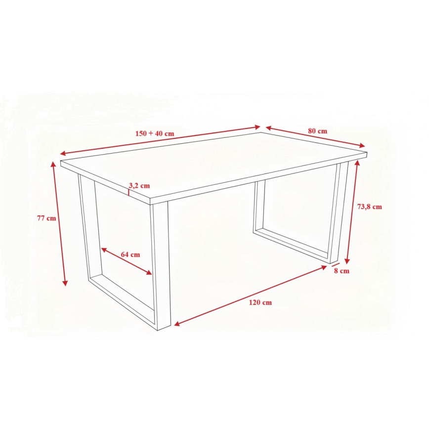 Uitschuifbare eettafel COLIN grijs