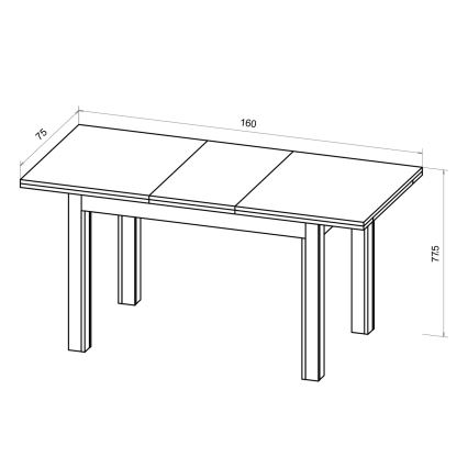 Uitschuifbare eettafel DOO 120/160x75 cm macadamia/zwart