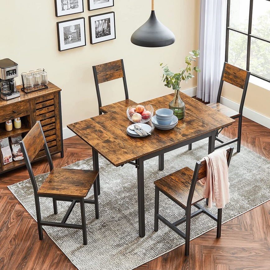 Uitschuifbare eettafel ELDUR bruin/zwart