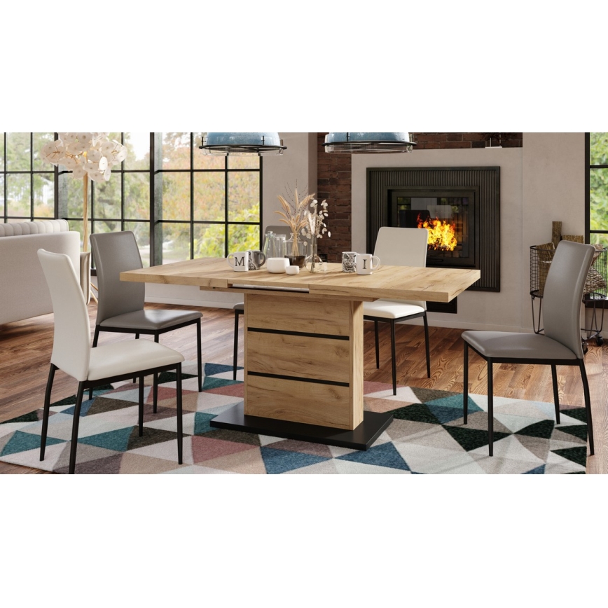 Uitschuifbare eettafel PAOLO eiken craft/zwart