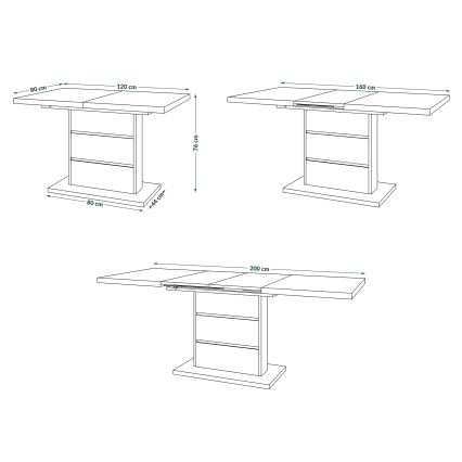 Uitschuifbare eettafel PAOLO eiken craft/zwart