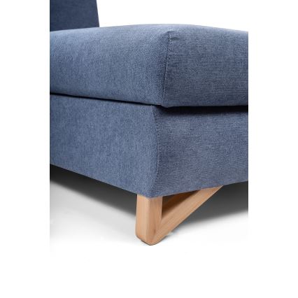 Uitklapbare, gestoffeerde hoekbank AVESTA, L‑vormig met opbergruimte, rechter opstelling, blauw