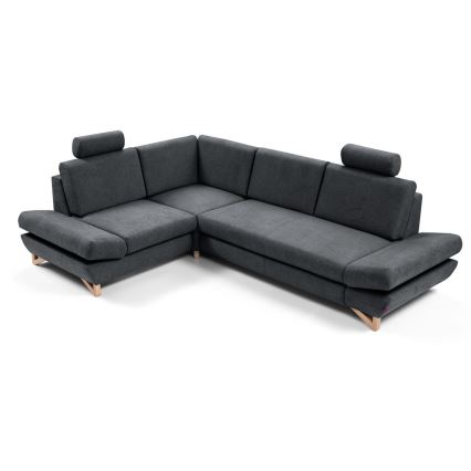 Uitschuifbare gestoffeerde hoekbank AVESTA in L‑vorm met opbergruimte, links, antraciet