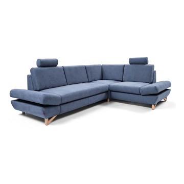 Uitschuifbare gestoffeerde hoekbank AVESTA met opbergruimte, L-vorm, rechts, blauw