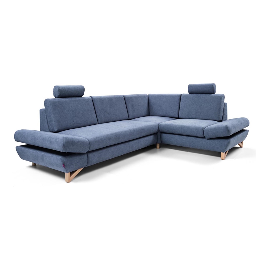 Uitschuifbare gestoffeerde hoekbank AVESTA met opbergruimte, L-vorm, rechts, blauw