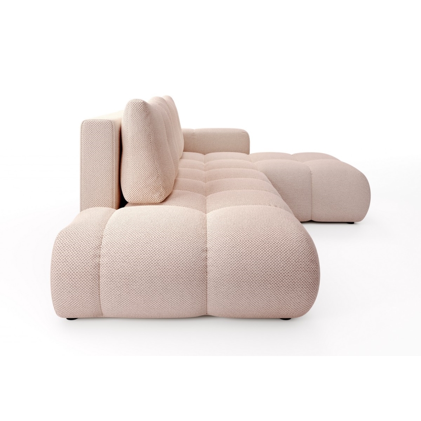 Uitklapbare gestoffeerde hoekbank ALMADA met opbergruimte, L-vorm, rechterhoek, roze