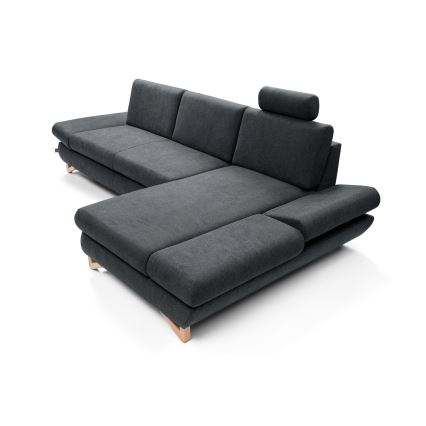 Uitschuifbare L‑vormige gestoffeerde hoekbank AVESTA met opbergruimte, rechts, antraciet