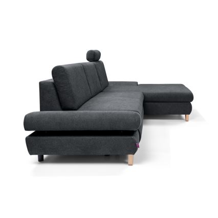 Uitschuifbare L‑vormige gestoffeerde hoekbank AVESTA met opbergruimte, rechts, antraciet