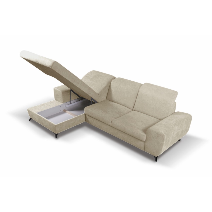 Uitschuifbare gestoffeerde L-hoekbank ALTA, links, beige, met opbergruimte
