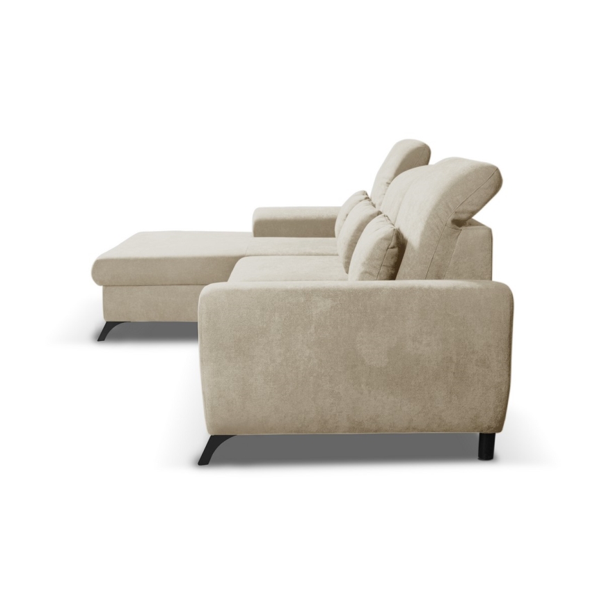 Uitschuifbare gestoffeerde L-hoekbank ALTA, links, beige, met opbergruimte