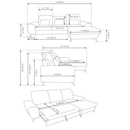 Uitschuifbare gestoffeerde L-hoekbank ALTA, links, beige, met opbergruimte