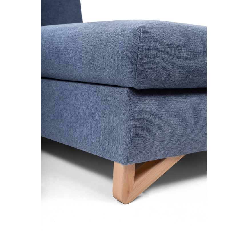 Uitklapbare gestoffeerde hoekbank AVESTA, L-vormig, met opbergruimte, rechts, blauw