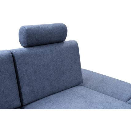 Uitklapbare gestoffeerde hoekbank AVESTA, L-vormig, met opbergruimte, rechts, blauw