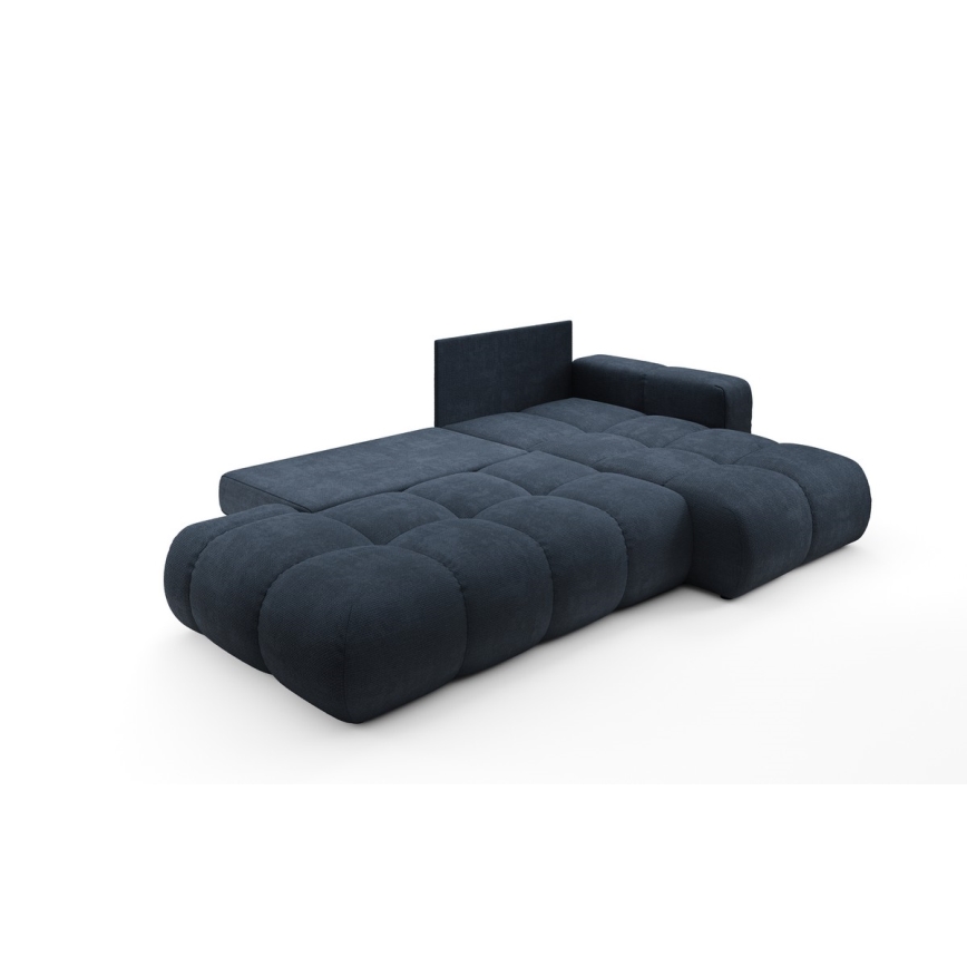 Gepolsterde hoekbank met slaapfunctie en opbergruimte in L‑vorm ALMADA rechts blauw