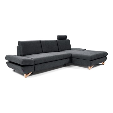 Uitschuifbare gestoffeerde L-vormige hoekbank AVESTA met opbergruimte, rechts, antraciet