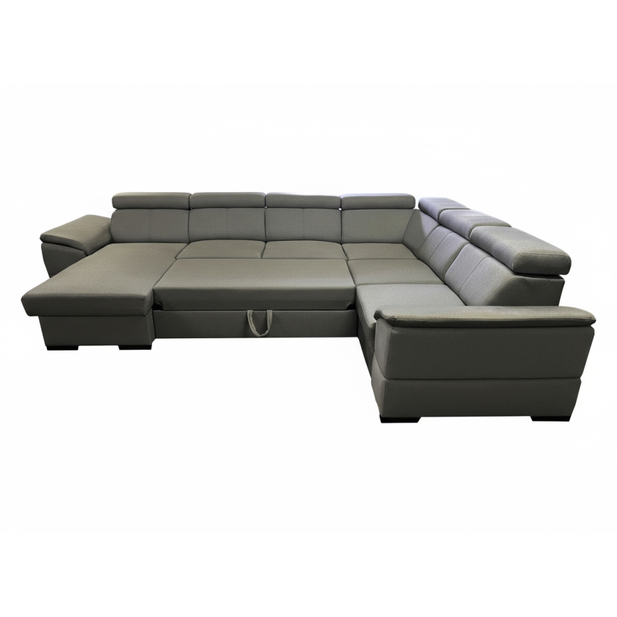 U-vormige hoekbank met slaapfunctie, universele hoek en opbergruimte GRANADA, donkergrijs