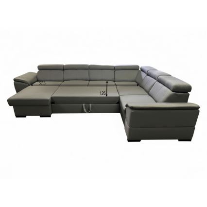 U-vormige hoekbank met slaapfunctie, universele hoek en opbergruimte GRANADA, donkergrijs